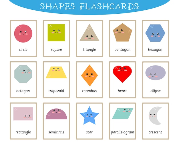 Shapes flashcards for kids Educational resource Math centers for school and homeschool Cute shapes