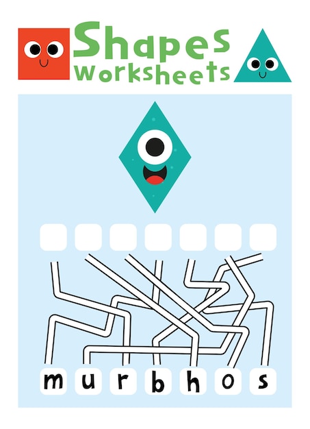 Shapes worksheet for kids. Shapes activity sheet for kids.
Shapes puzzle page for kids.