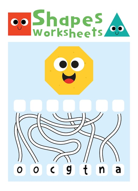 Shapes worksheet for kids. Shapes activity sheet for kids.
Shapes puzzle page for kids.