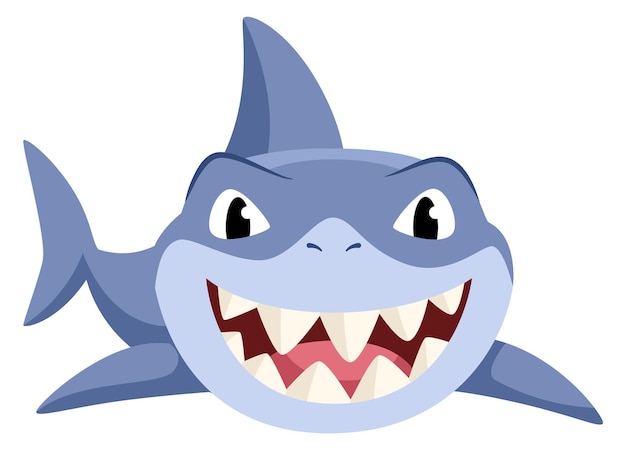 Shark character with teeth Cartoon animal Ocean mascot isolated on white background