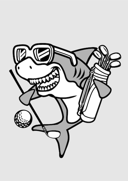 Shark Golfer Cartoon Character