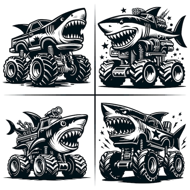 Vector shark monster truck svg muscle car svg 4x4 off road vehicle shark monster truck truck svg