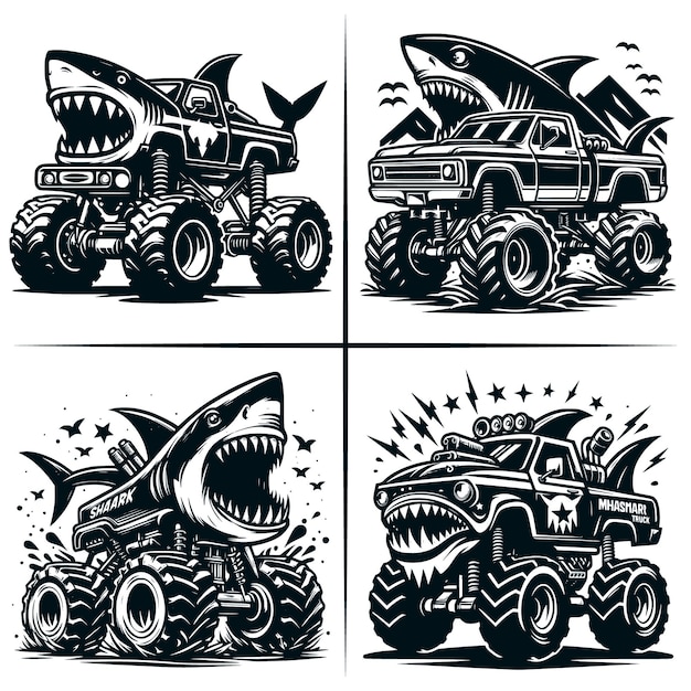 Vector shark monster truck svg muscle car svg 4x4 off road vehicle shark monster truck truck svg