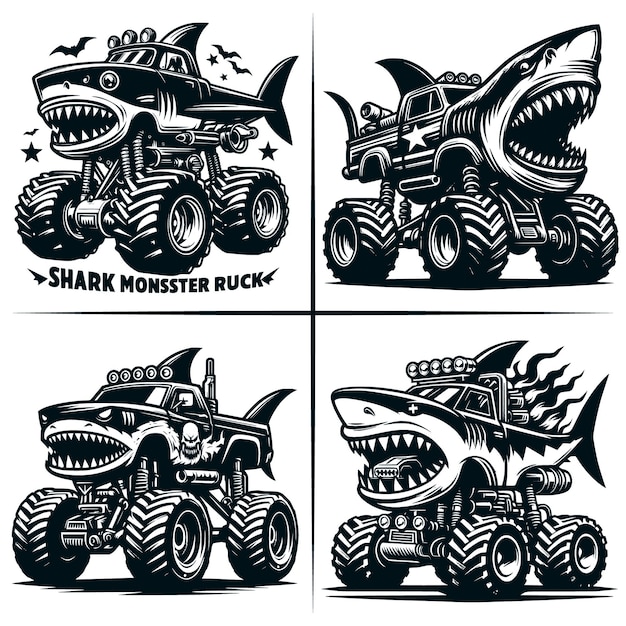 Vector shark monster truck svg muscle car svg 4x4 off road vehicle shark monster truck truck svg