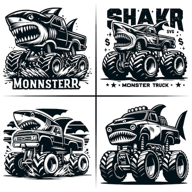 Vector shark monster truck svg muscle car svg 4x4 off road vehicle shark monster truck truck svg