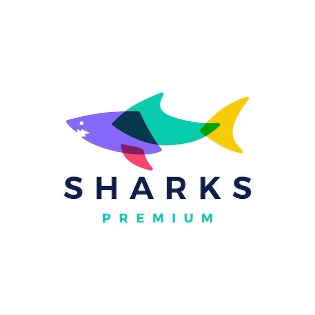 Shark overlap overlapping color logo vector icon illustration