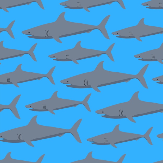 Shark. Seamless pattern on blue background