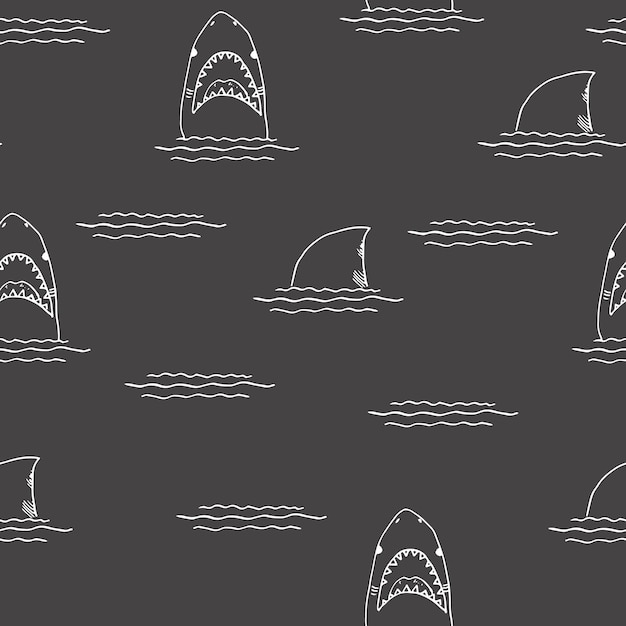 Shark seamless pattern doodle sharks vector illustration