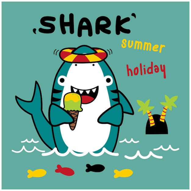 shark on summer holiday funny animal cartoon