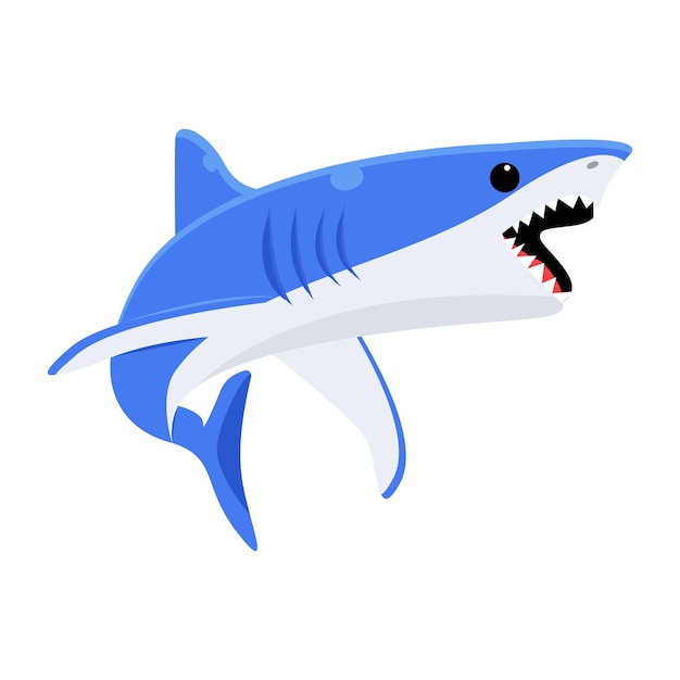 A shark with a black eye and a black nose is on a white background.