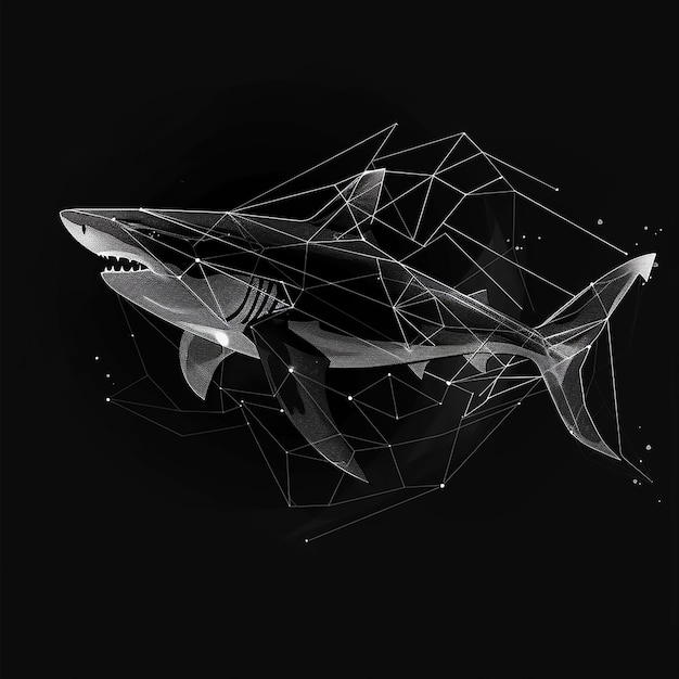 Vector a shark with a white teeth and a black background