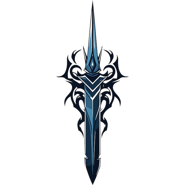 Vector sharp and stylized this blue tribal sword logo design is perfect for a brand seeking a bold and powerful image