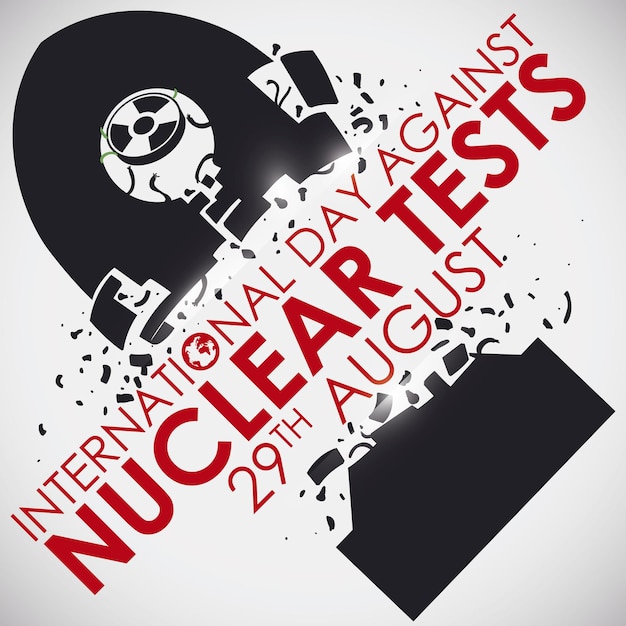 Shattered atomic bomb silhouette promoting International Day Against Nuclear Tests in August 29