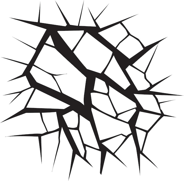 Vector shattered sketchlines hand drawn crack emblem inked fractals black logo design icon