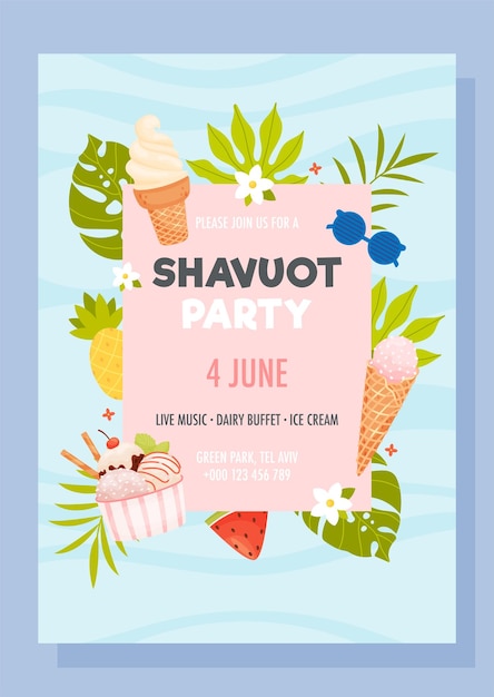 Shavuot day party invite concept Happy shavuot day Vector illustration