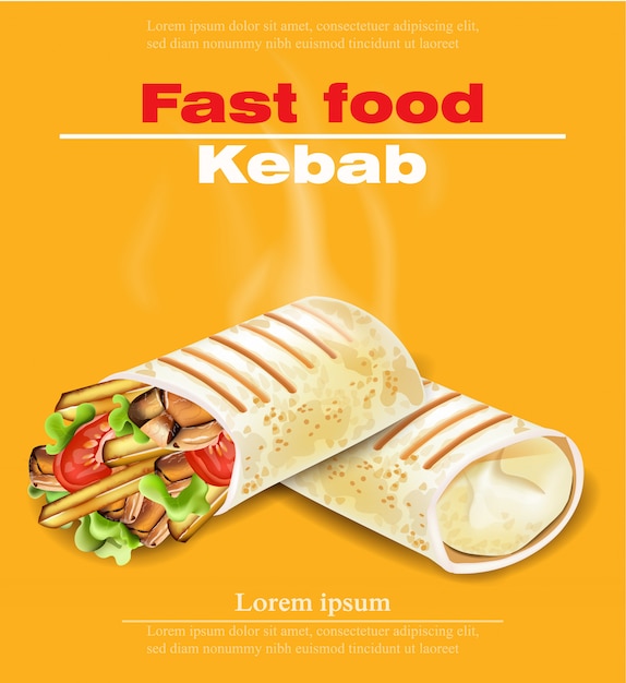 Vector shawarma kebab fast food card