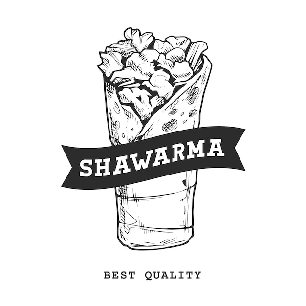 Shawarma Retro Emblem. Logo template. Black and white. Shawarma sketch. EPS10 vector illustration.