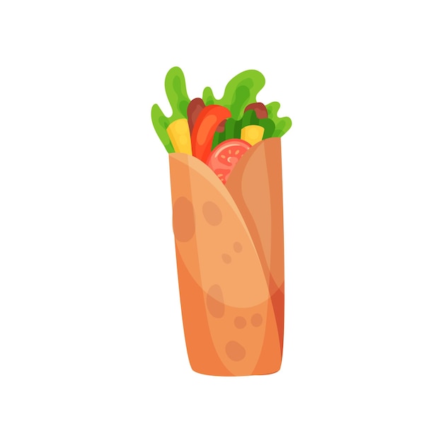 Vector shawarma with meat and fresh vegetables vector illustration on a white background