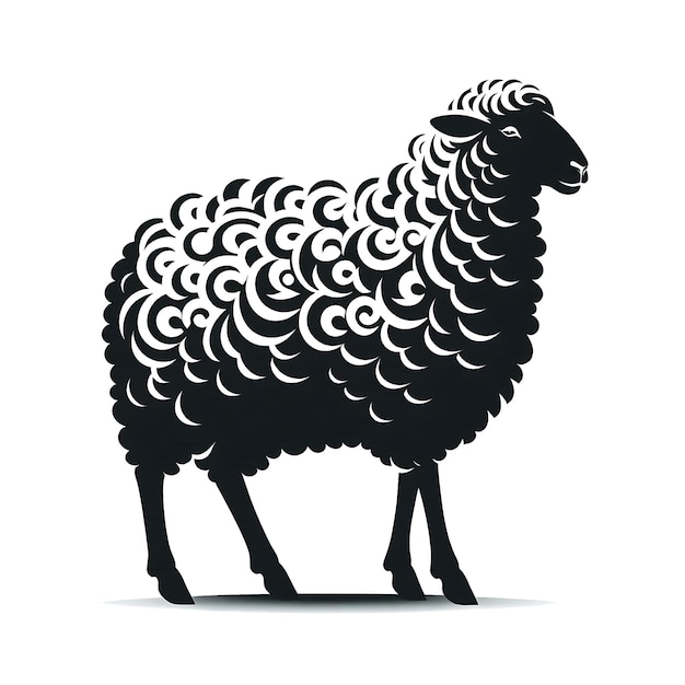 Sheep in cartoon doodle style 2d cut vector illustration in logo icon style Black and white