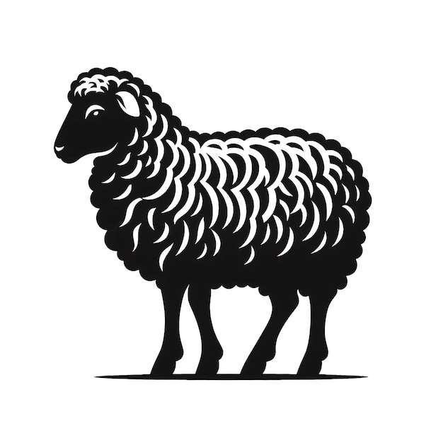 Sheep in cartoon doodle style 2d cut vector illustration in logo icon style Black and white