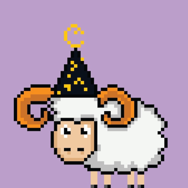 sheep character with decorative hat pixel art