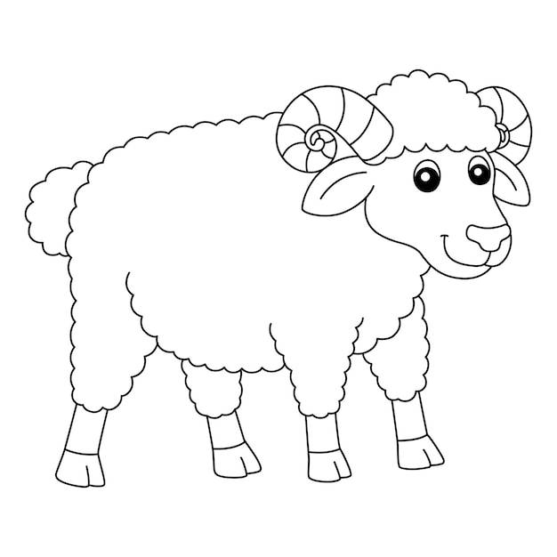 Sheep Coloring Page Isolated for Kids