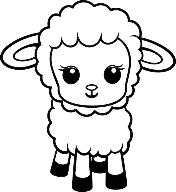 Sheep coloring page for kids vector outline illustration