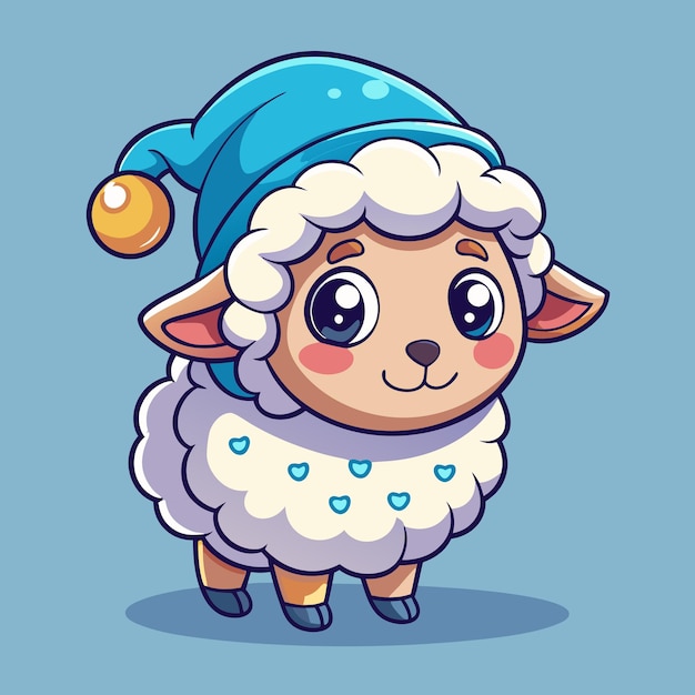 Vector sheep dreaming in nightcap cartoon vector illustration