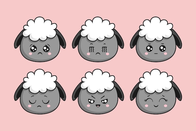 Sheep Face Cartoon Emoji Sticker Kawaii Part 1