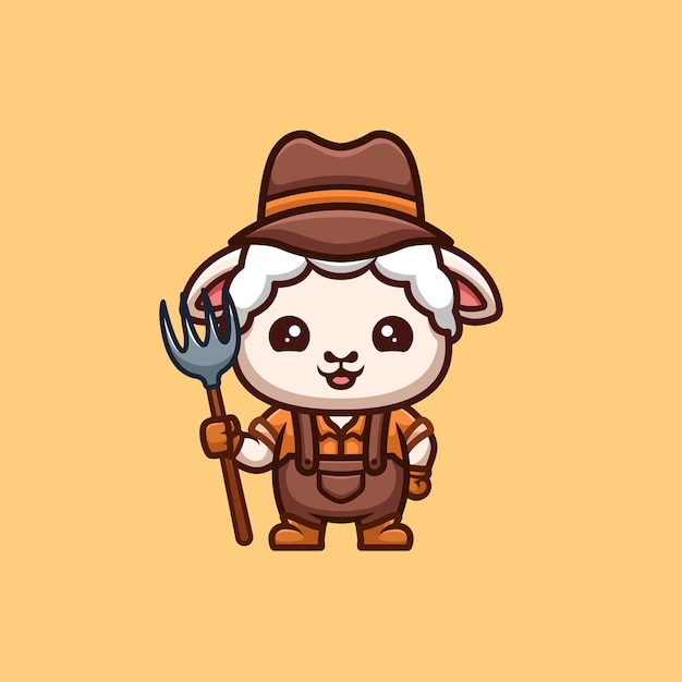 Sheep Farmer Cute Creative Kawaii Cartoon Mascot Logo