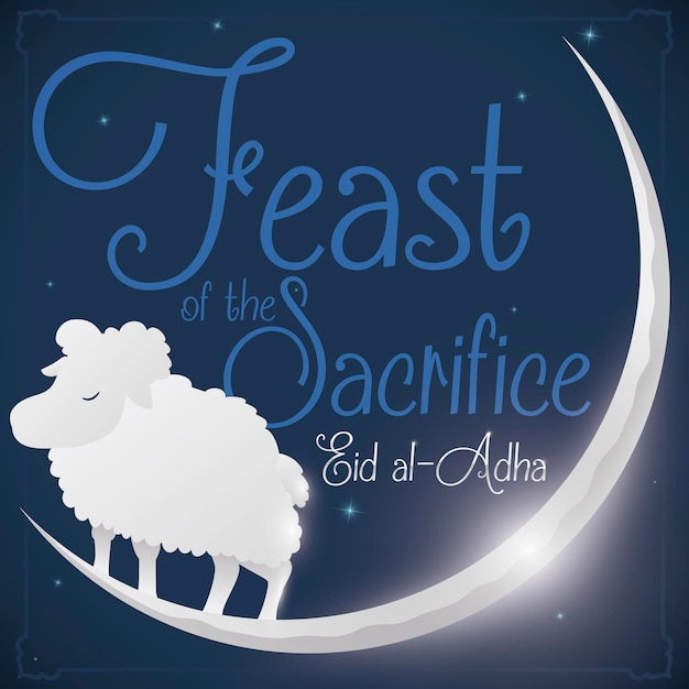 Sheep on glowing crescent Moon to commemorate Eid al Adha