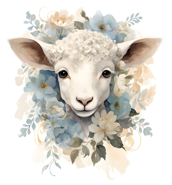 Vector a sheep is surrounded by flowers and the words sheep