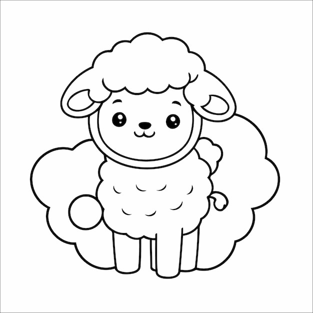 Sheep in Parachuet Vector Coloring Book for Kids