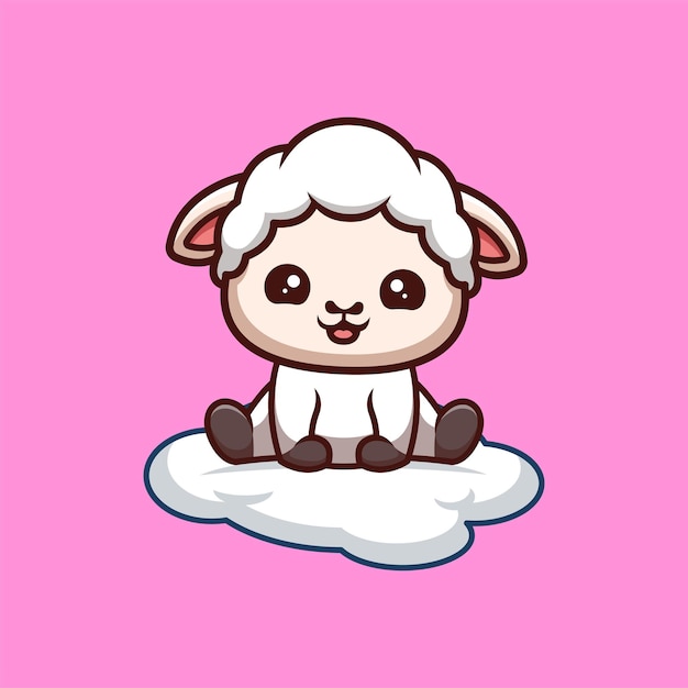 Sheep Sitting On Cloud Cute Creative Kawaii Cartoon Mascot Logo