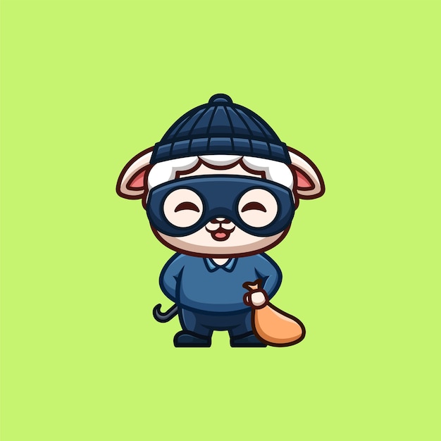 Sheep Thief Cute Creative Kawaii Cartoon Mascot Logo