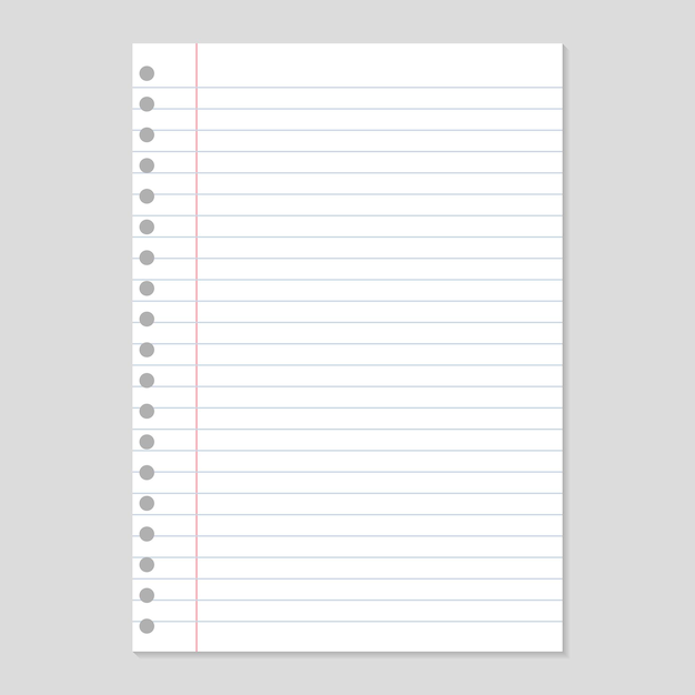 Sheet of notebook paper with shadow on gray background