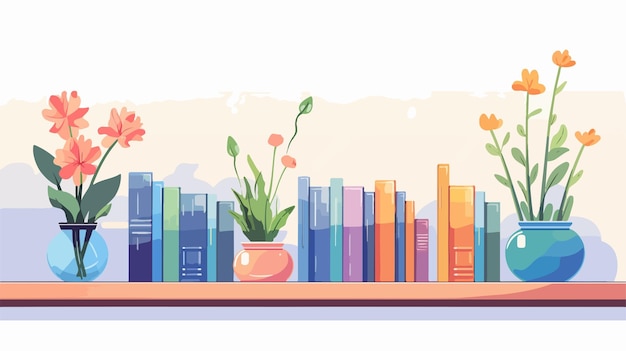 Vector a shelf with books and a plant on it