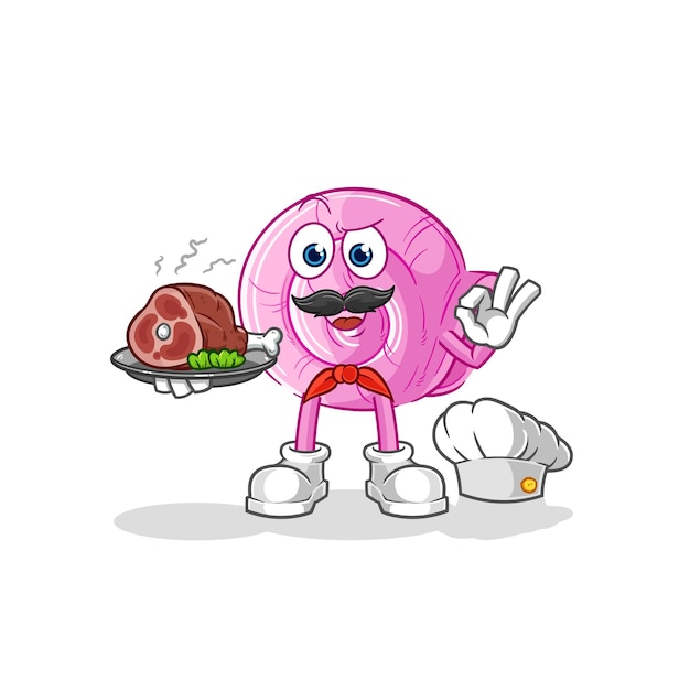 Shell chef with meat mascot cartoon vector