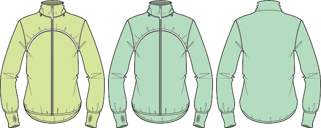 Shell jacket front and back part flat sketch technical drawing vector illustration template