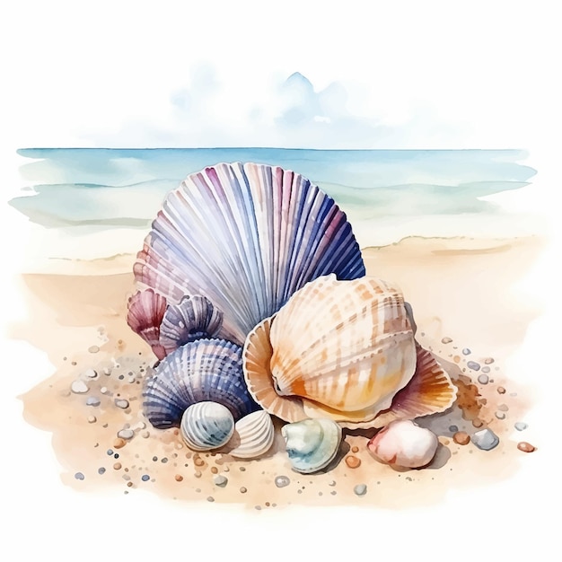 shell sea beach ocean tropical watercolor summer nature design marine illustration seashell vacat