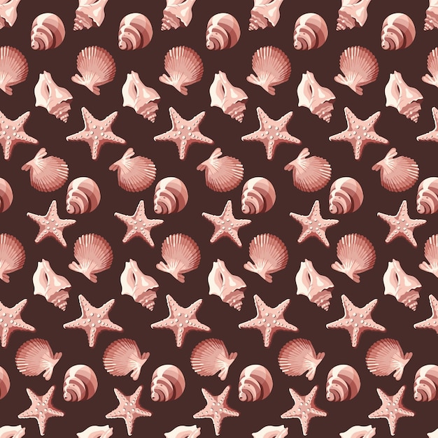 Shells corals starfish seamless pattern background