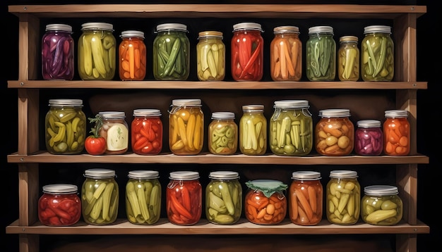 Vector shelves of preserved vegetables