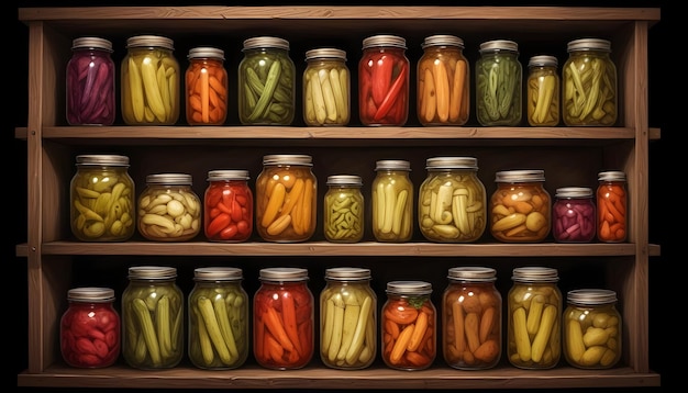 Vector shelves of preserved vegetables