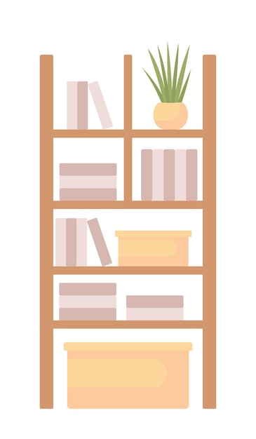 Shelving unit with stuff semi flat color vector object