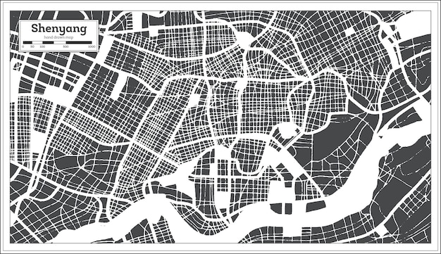 Shenyang China City Map in Retro Style Outline Map