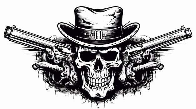 Vector sheriff cowboy skull in a western hat and pair of boots