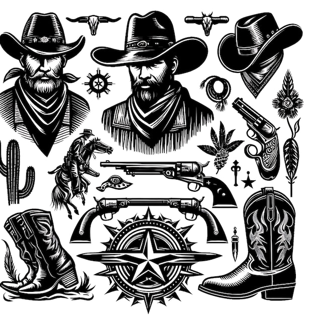 Vector sheriff or marshal set of vector objects and graphic elements in monochrome style for your custom em