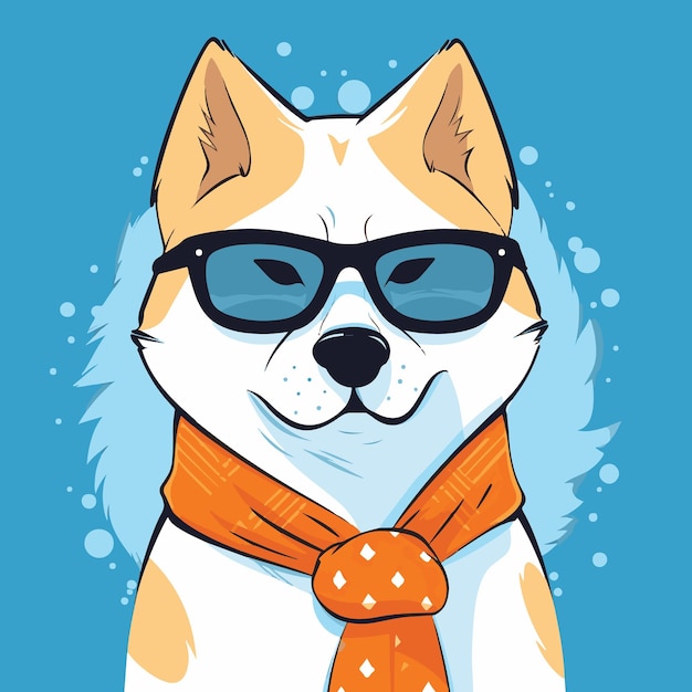 Shiba inu dog in glasses and scarf Vector illustration