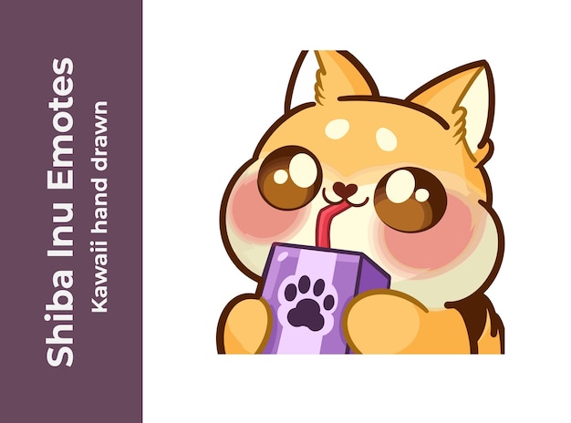 Shiba inu Hand drawn Dog Drinking Juice Emote