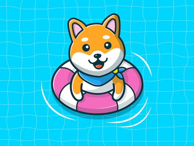 Vector shiba inu swimming on beach